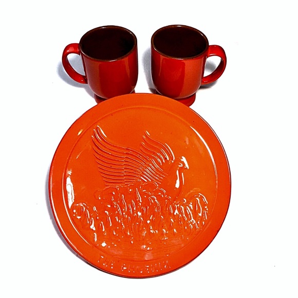 Vintage Frankoma Phoenix Plate & Mugs Pottery Set - Picture 9 of 9